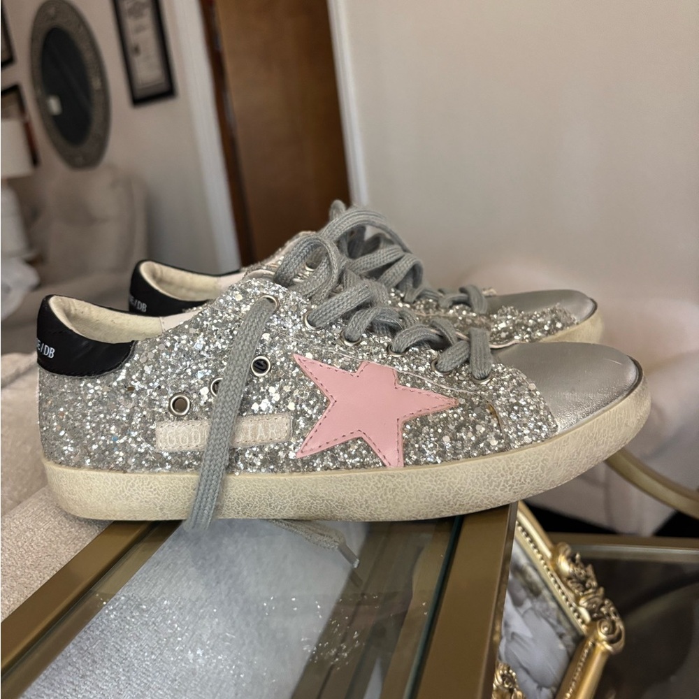 Golden Goose Glitter Sneakers with Pink Star